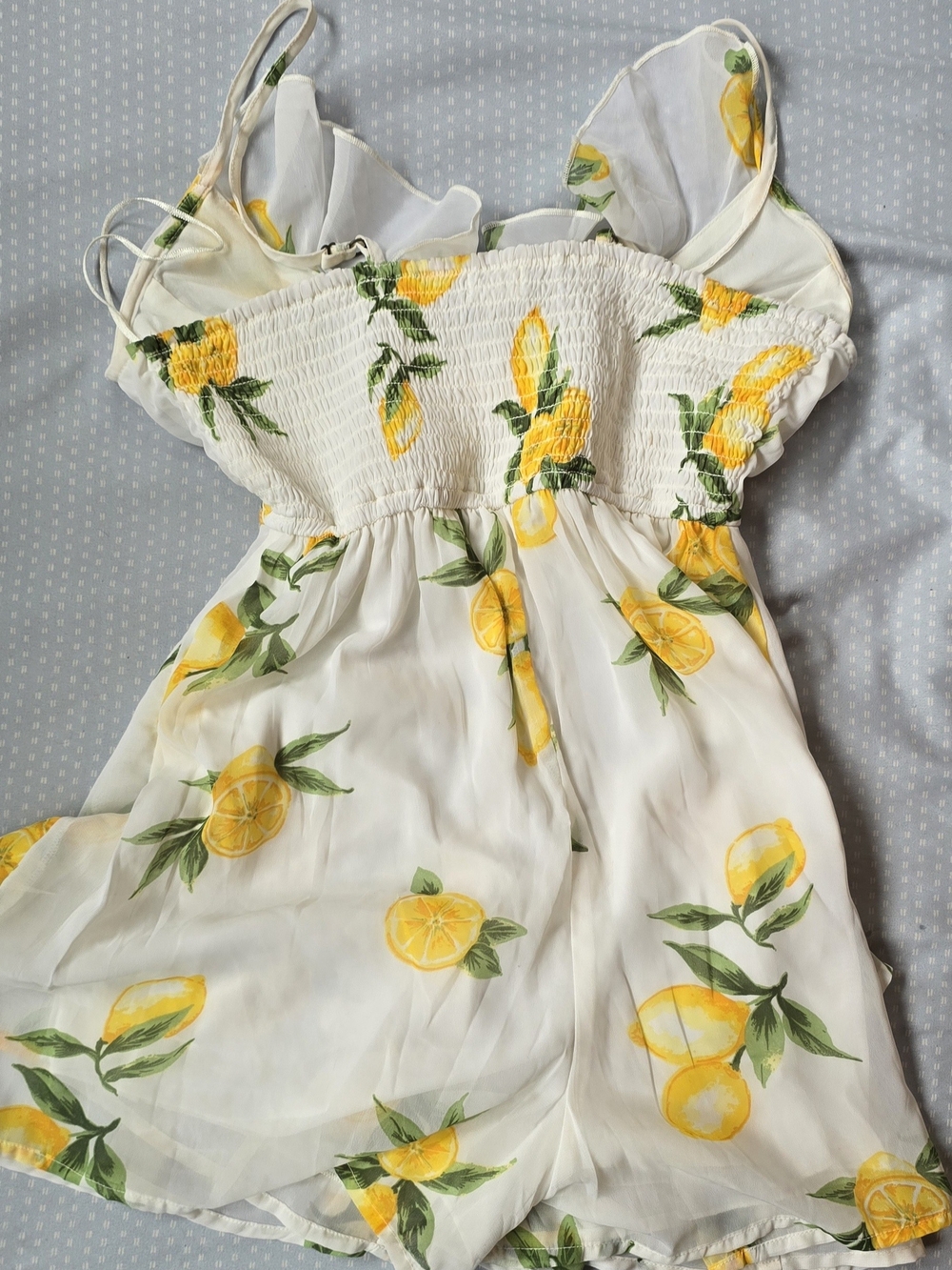 White Lemon-Print Ruffle Romper - Picture 2 of 3